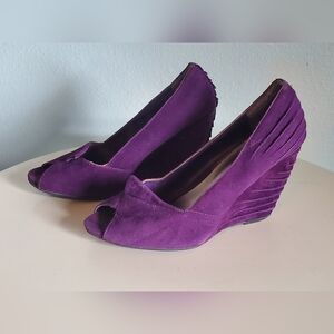Charlotte Russe Purple Suede Peep Toe Wedge Heel